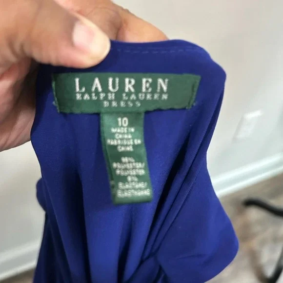 Lauren Ralph Lauren Royal Blue Cowl Neck Ruched Sheath Dress Size 10 Sleeveless - Picture 7 of 7